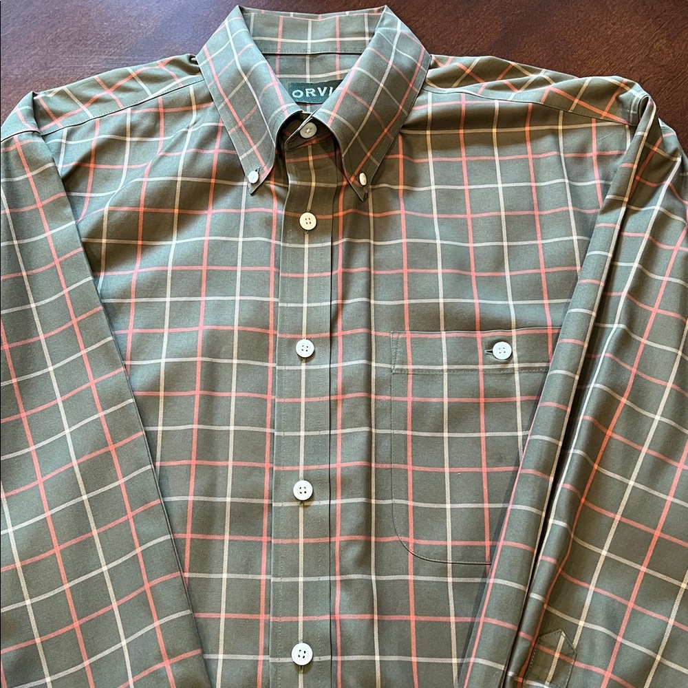 Orvis Olive and Red Plaid Button-Down Shirt Size XL - Picture 2 of 3